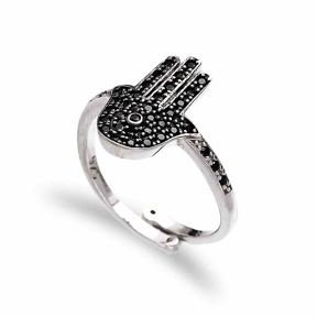 Hamsa Shape Design Adjustable Ring Turkish Handcrafted Wholesale 925 Sterling Silver Jewelry